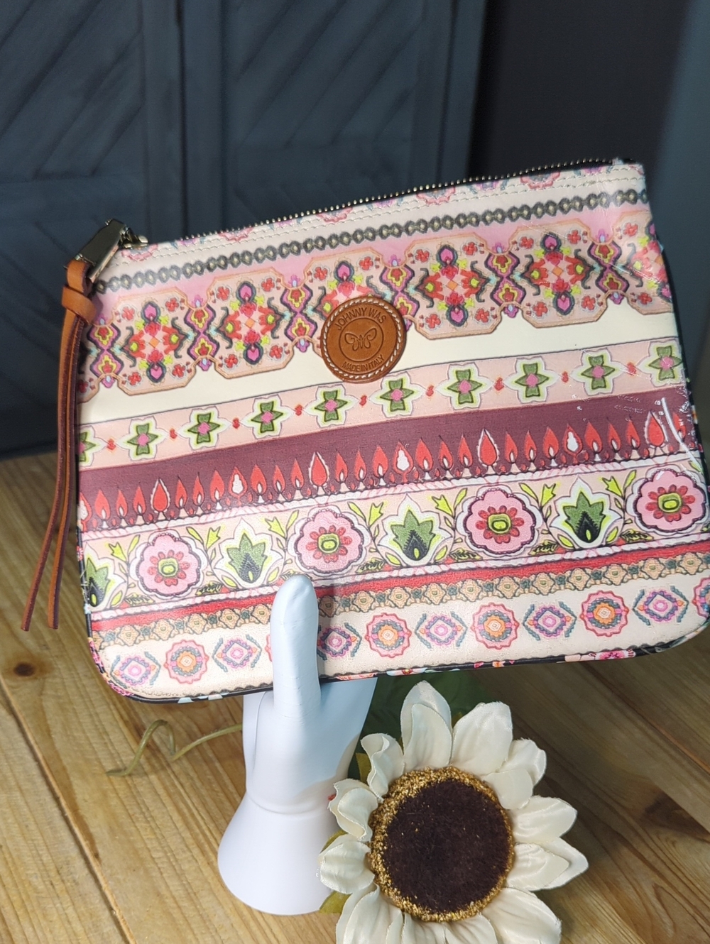 Johnny Was Floral Zip Wristlet Clutch